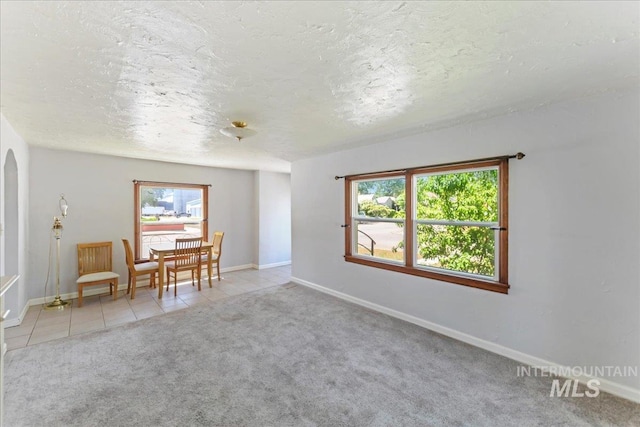 404 W 5th St, Weiser, ID 83672 - carpeted spare room featuring healthy amount of natural light, arched walkways, a textured ceiling, baseboards, and tile patterned floors
