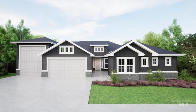 6103 W Centerline St, Eagle, ID 83616 - craftsman inspired home with board and batten siding, stone siding, a garage, concrete driveway, and a front yard