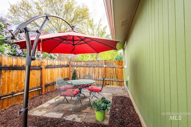 view of patio / terrace featuring outdoor dining area and a fenced backyard