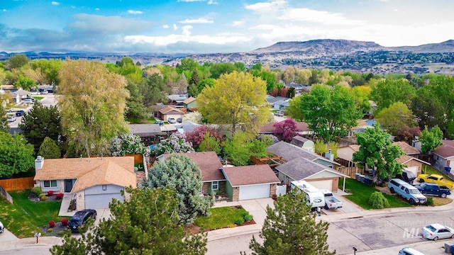 aerial view featuring a residential view and a mountain view