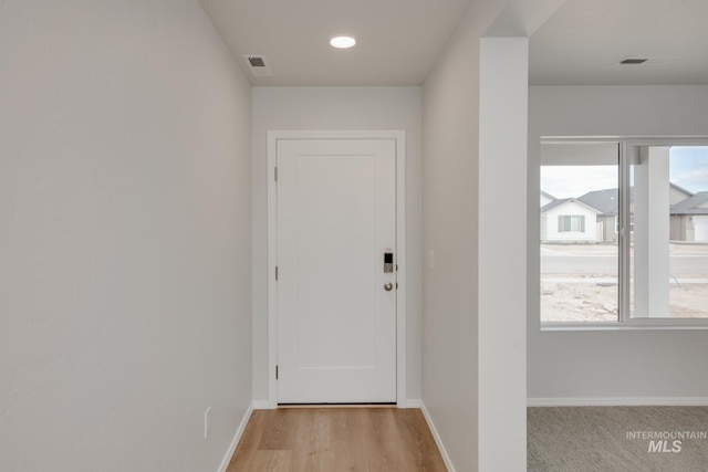 doorway to outside featuring a healthy amount of sunlight and light wood-type flooring