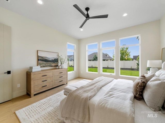 6241 W Strant St, Eagle, ID 83616 - bedroom featuring light wood-style floors, recessed lighting, baseboards, and a ceiling fan