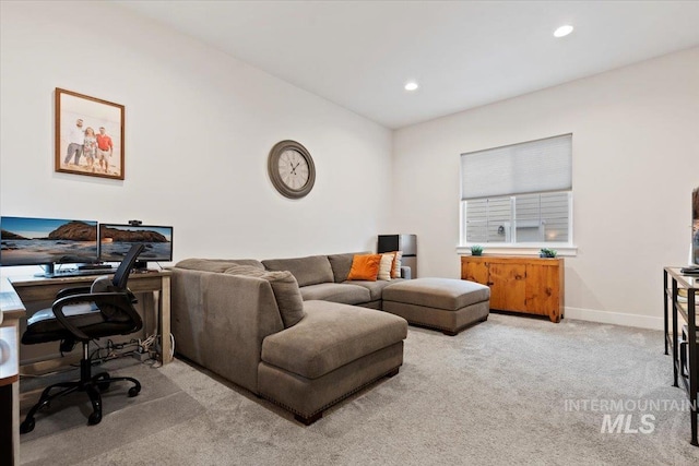 living room with light colored carpet