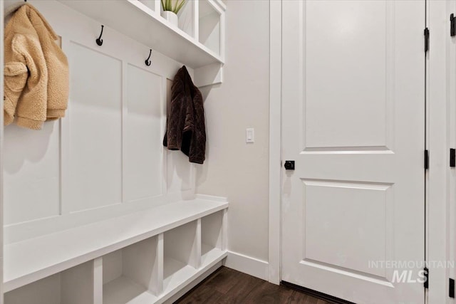 mudroom featuring dark hardwood / wood-style floors