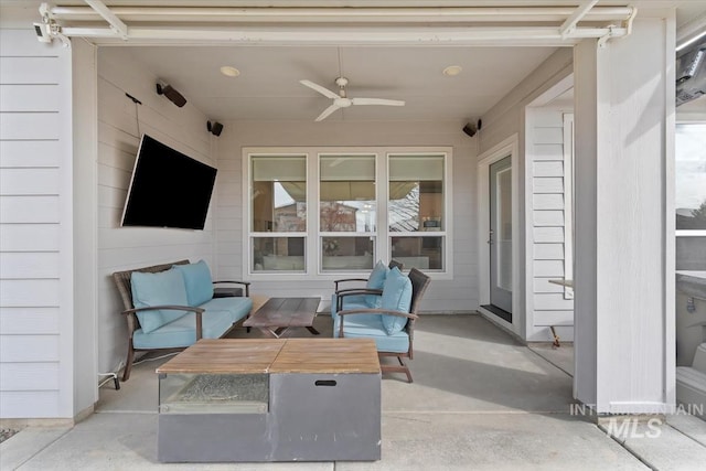 view of patio / terrace with a ceiling fan and an outdoor hangout area