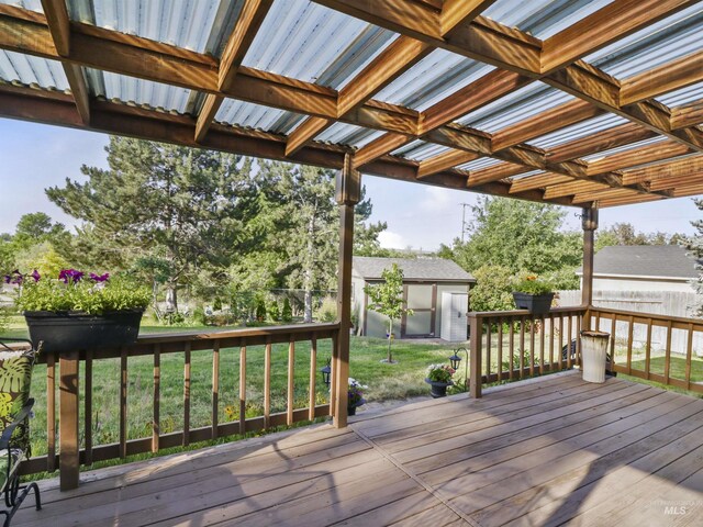 143 E Morris Ct, Kuna, ID 83634 - wooden terrace with a storage unit