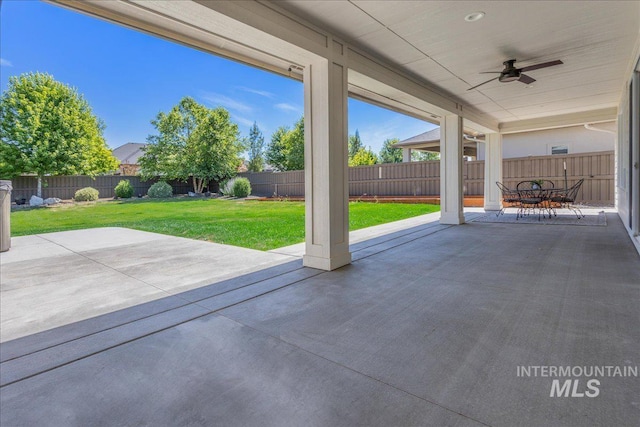 1864 N Highbury Way, Eagle, ID 83616 - fenced backyard featuring a ceiling fan and a patio