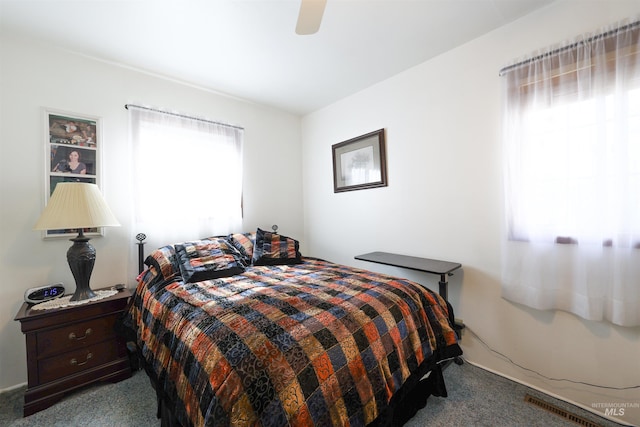 bedroom with carpet floors and ceiling fan