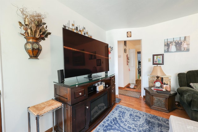 living room with light hardwood / wood-style flooring