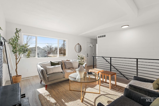 living room featuring light wood-type flooring