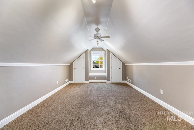 1928 E Mountain Man Dr, Meridian, ID 83646 - bonus room featuring carpet floors, ceiling fan, baseboards, and lofted ceiling