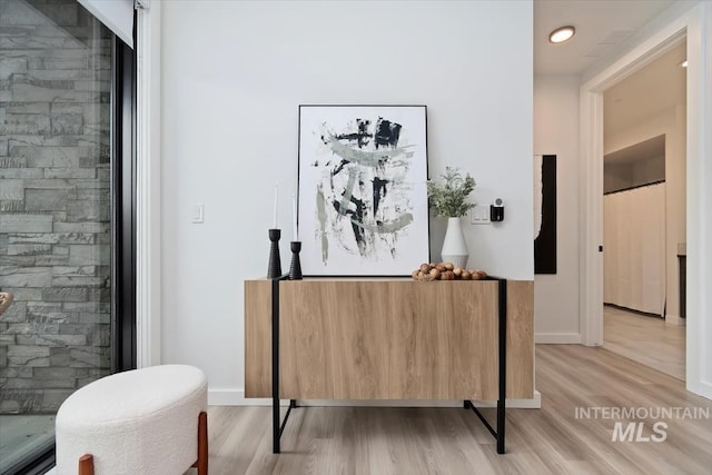 interior space featuring baseboards and light wood-style floors