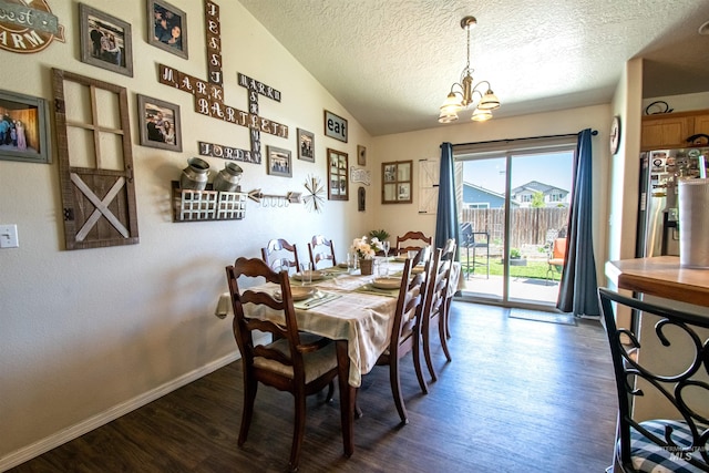 8340 E Expedition, Nampa, ID 83687 - dining room with dark wood finished floors, a chandelier, a textured ceiling, and baseboards