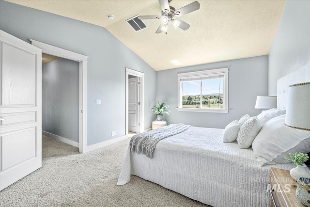 568 S Wooddale Pl, Eagle, ID 83616 - bedroom featuring carpet flooring, vaulted ceiling, baseboards, visible vents, and a ceiling fan