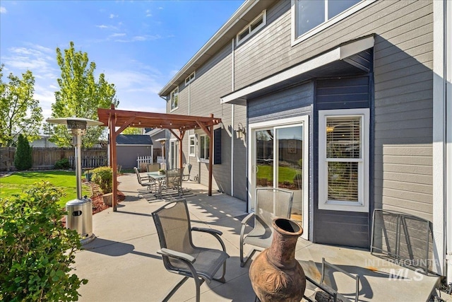 568 S Wooddale Pl, Eagle, ID 83616 - view of patio / terrace featuring outdoor dining area, a pergola, and fence
