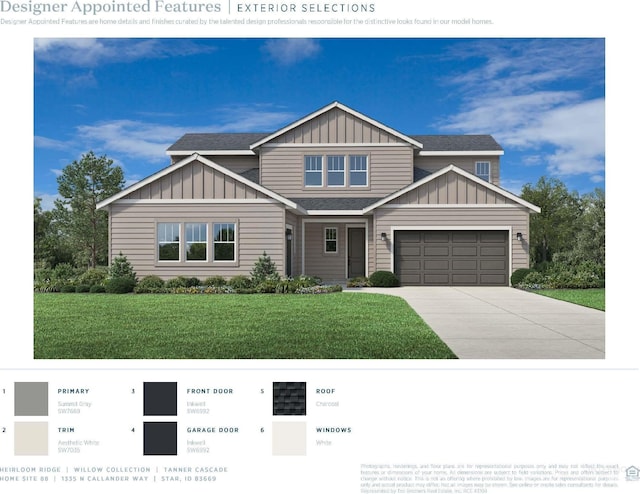 view of front of house featuring a front yard and a garage