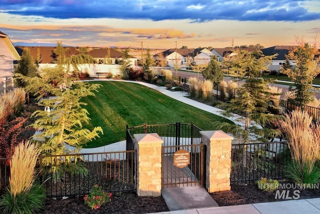 aerial view at dusk with a residential view