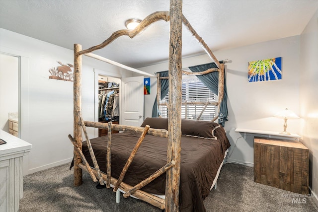 bedroom featuring dark carpet