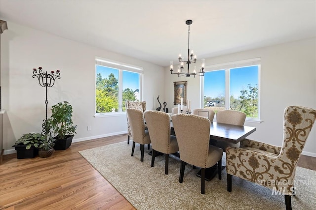 1640 S 5th W, Mountain Home, ID 83647 - dining area with a chandelier, wood finished floors, and baseboards