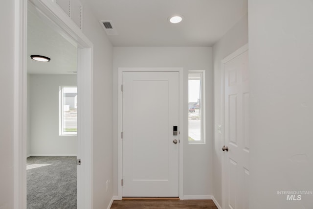 view of carpeted foyer