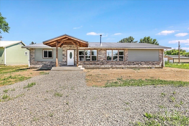 180 E Elmore, Richfield, ID 83349 - view of front of house featuring stone siding and a metal roof