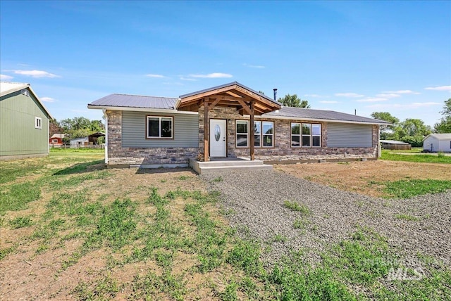 180 E Elmore, Richfield, ID 83349 - single story home featuring a metal roof and stone siding