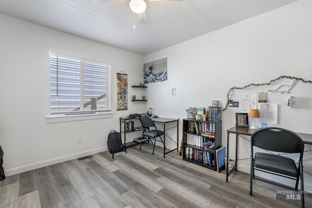 247 Washington St, Gooding, ID 83330 - office featuring ceiling fan, wood finished floors, and baseboards