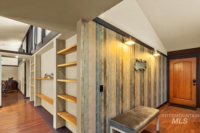 101 Minot St, Middleton, ID 83644 - hallway with dark wood finished floors and vaulted ceiling