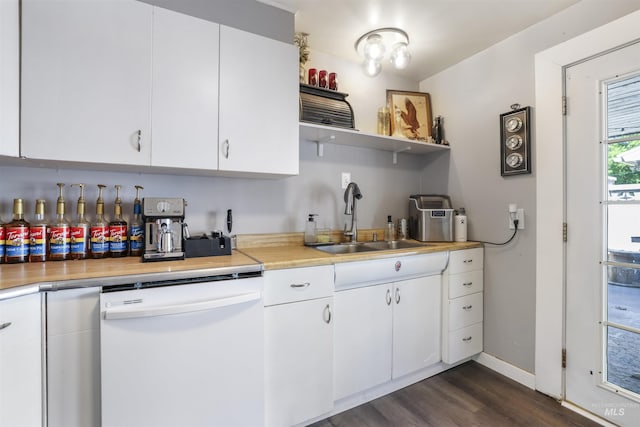 168 W Heyburn Ave, Twin Falls, ID 83301 - kitchen featuring white dishwasher, light countertops, open shelves, and dark wood-type flooring