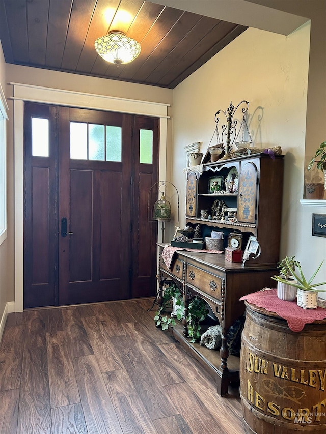 76 Rogers Ln, Mccall, ID 83638 - entrance foyer with wood finished floors and wooden ceiling