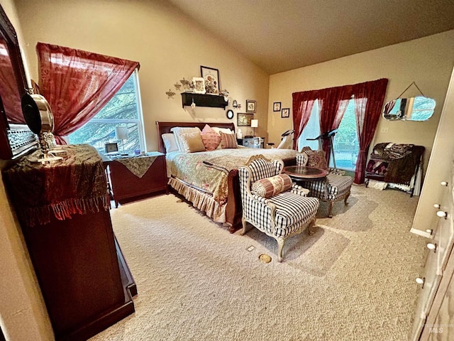 76 Rogers Ln, Mccall, ID 83638 - bedroom with access to outside, lofted ceiling, and carpet flooring