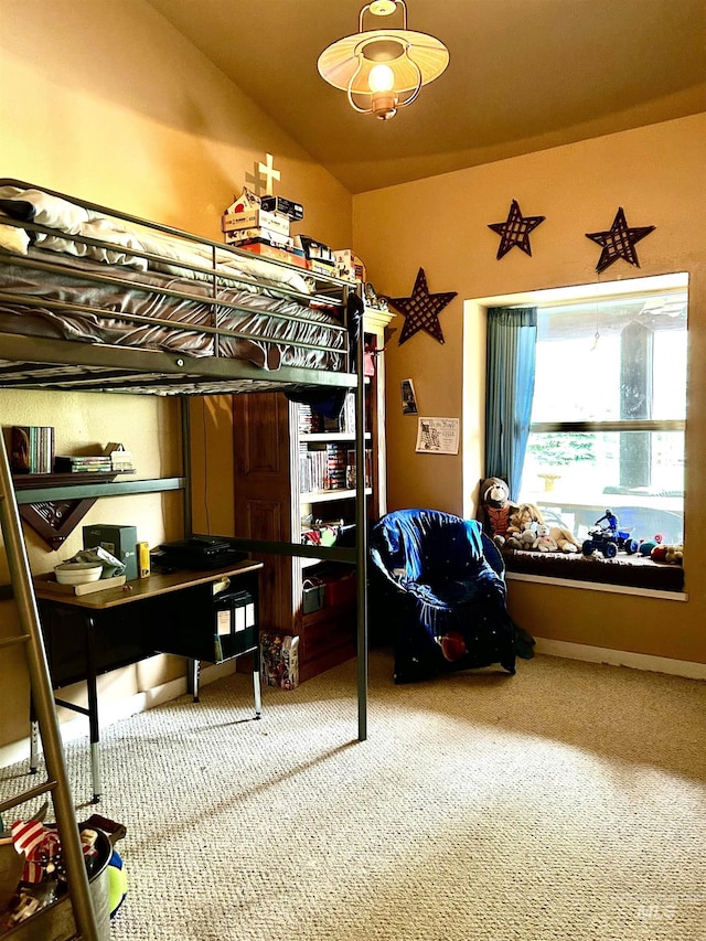 76 Rogers Ln, Mccall, ID 83638 - carpeted bedroom featuring lofted ceiling