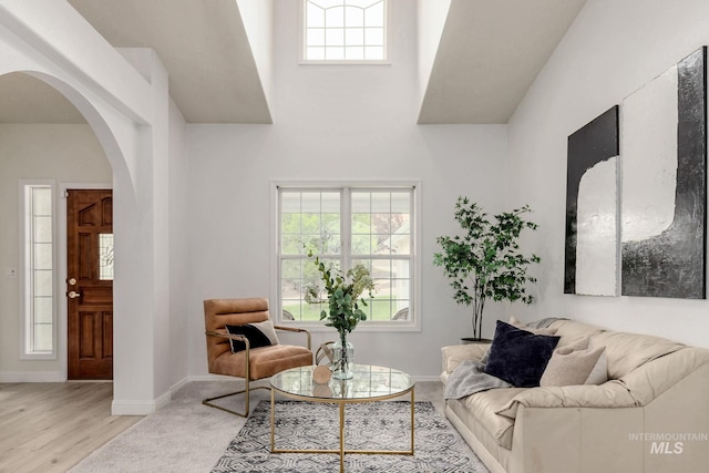 4335 W Quail Ridge Dr, Boise, ID 83703 - living room featuring arched walkways and a high ceiling