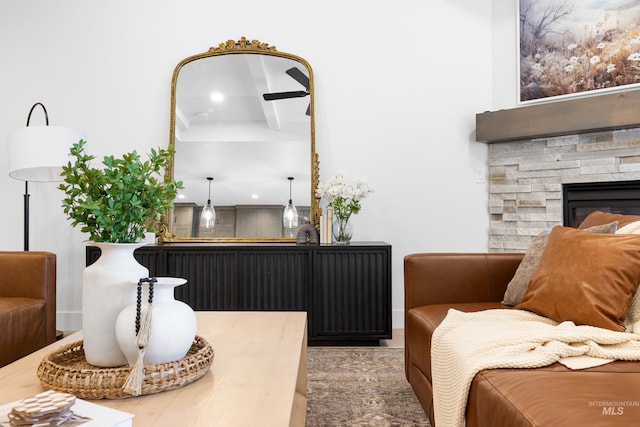 sitting room featuring a fireplace