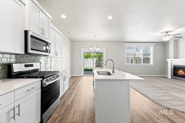 4084 E Blueberry St, Meridian, ID 83642 - kitchen with appliances with stainless steel finishes, a sink, baseboards, open floor plan, and a textured ceiling
