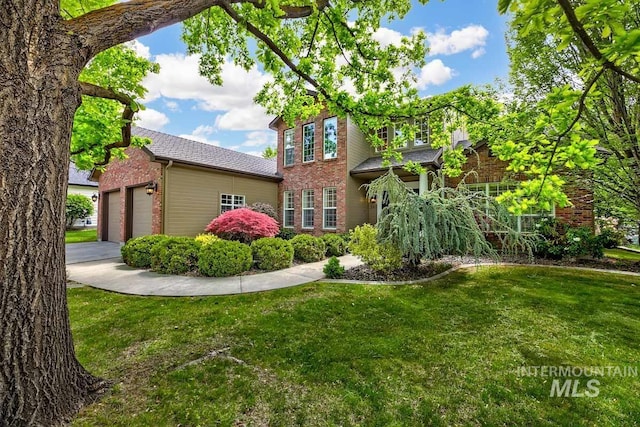 2417 E Brigantine Ct, Eagle, ID 83616 - traditional home with brick siding, a front lawn, and a garage