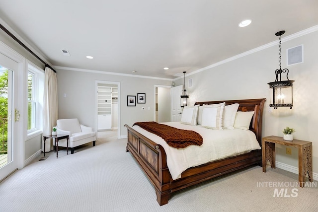 2417 E Brigantine Ct, Eagle, ID 83616 - bedroom with light carpet, baseboards, recessed lighting, and ornamental molding