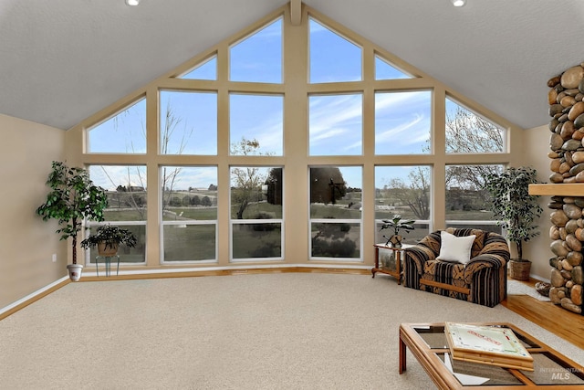 11610 W Lanktree Gulch Rd, Star, ID 83669 - living room with baseboards, carpet flooring, and high vaulted ceiling