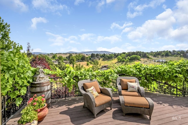 352 N Panorama Pl, Boise, ID 83702 - wooden terrace with a mountain view and an outdoor hangout area