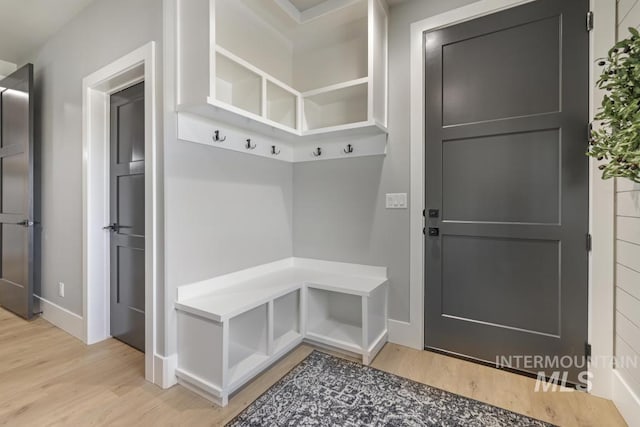 mudroom with wood-type flooring