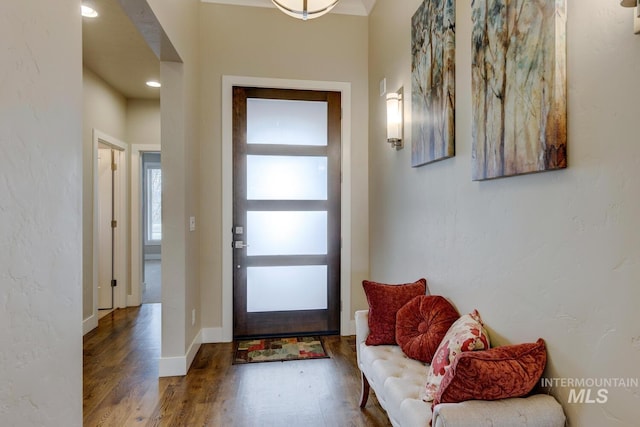 entrance foyer featuring baseboards and wood finished floors