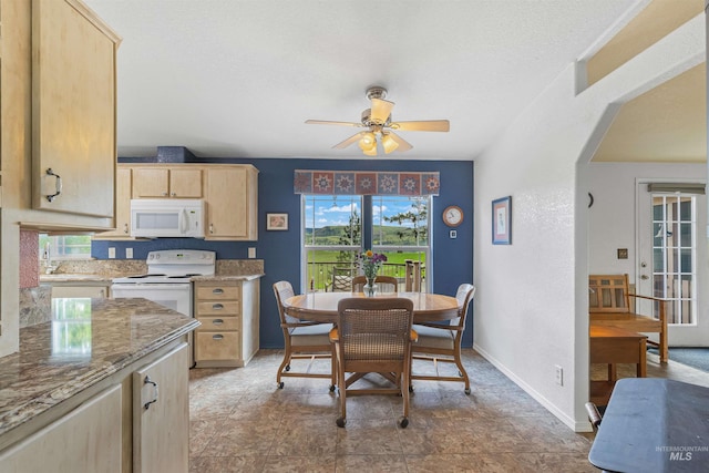 1745 Gibler Rd, Kamiah, ID 83536 - dining space featuring ceiling fan, baseboards, and arched walkways