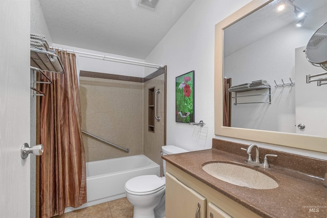 1745 Gibler Rd, Kamiah, ID 83536 - bathroom featuring vanity, shower / bath combination with curtain, toilet, and tile patterned floors