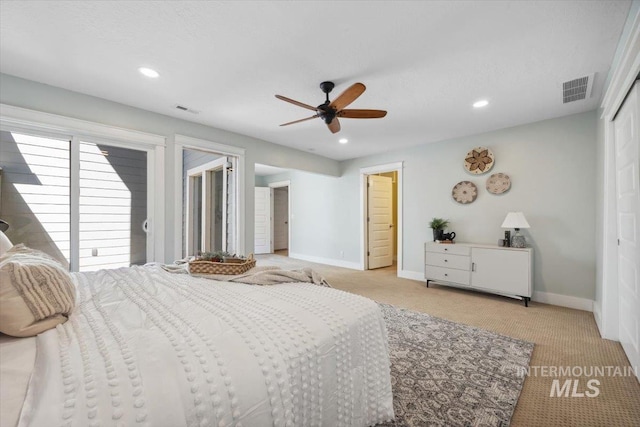 1803 E Danmor Dr, Boise, ID 83712 - bedroom featuring light carpet, baseboards, recessed lighting, and ceiling fan