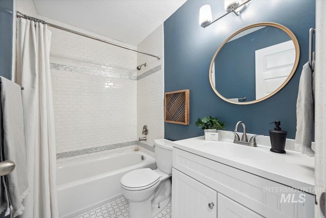 1803 E Danmor Dr, Boise, ID 83712 - bathroom featuring shower / tub combo with curtain, toilet, and vanity
