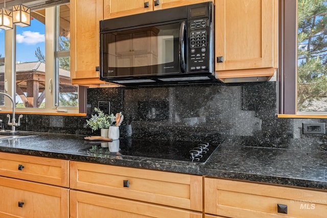 4997 N Brookside Ln, Boise, ID 83714 - kitchen featuring black appliances, decorative backsplash, and light brown cabinetry