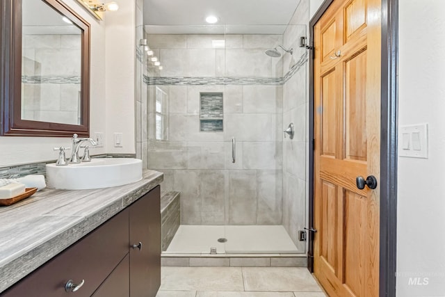 4997 N Brookside Ln, Boise, ID 83714 - bathroom featuring vanity, a stall shower, and tile patterned floors