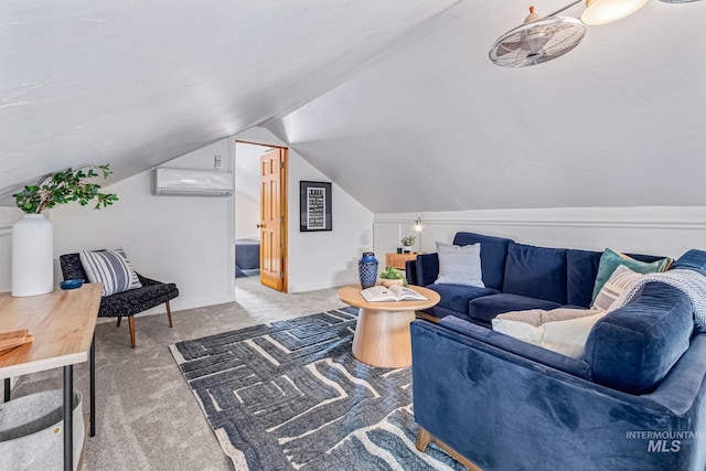4997 N Brookside Ln, Boise, ID 83714 - living room with a wall mounted air conditioner, carpet floors, vaulted ceiling, and baseboards