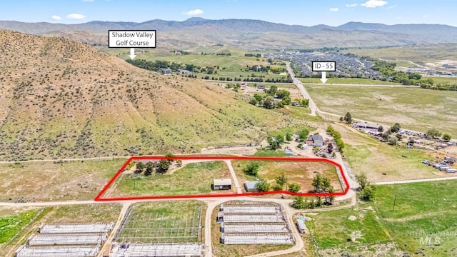 4997 N Brookside Ln, Boise, ID 83714 - overview of rural landscape featuring property boundaries highlighted and a mountainous background