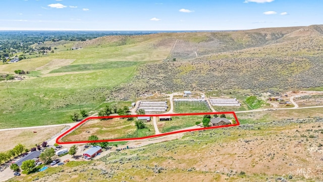 4997 N Brookside Ln, Boise, ID 83714 - aerial view of property and surrounding area featuring property parcel outlined and rural landscape